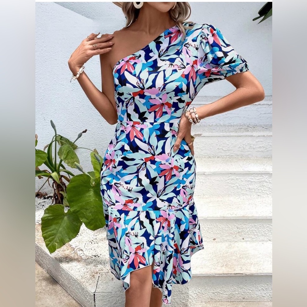 Floral One-Shoulder Dress